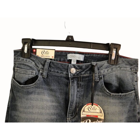 Cello High Rise Vinatage Wash Jeans Faded Dark Blue Distressed Flare Size 11 - Picture 3 of 8